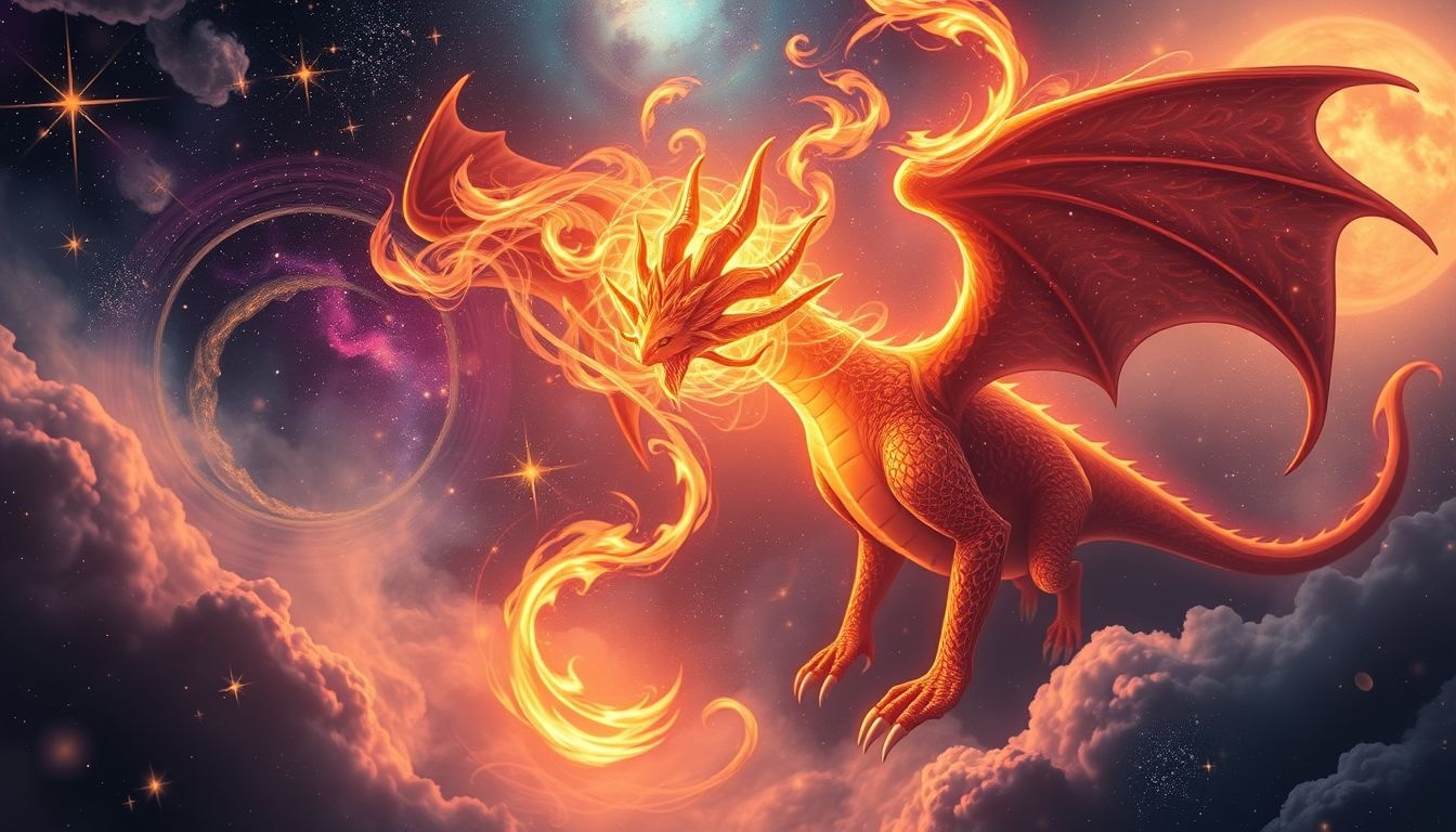 Een vuurspuwende wyvern symboliseert passie en innerlijke kracht.