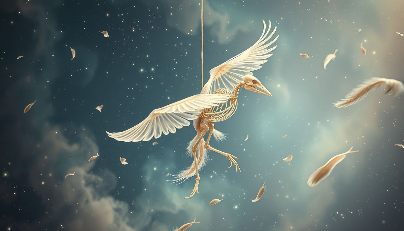 Een vogelkarkas symboliseert vaak verloren hoop of vrijheid.