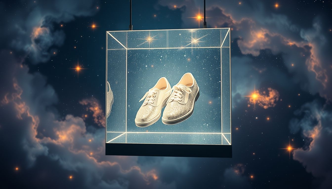 Glimmende schoenen in etalage symboliseren nieuwe kansen en zelfvertrouwen.