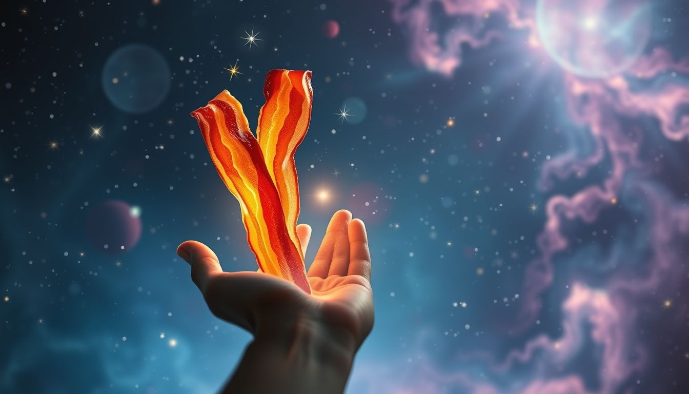 Droom 9: Bacon weggeven symboliseert vrijgevigheid en het delen van vreugde.