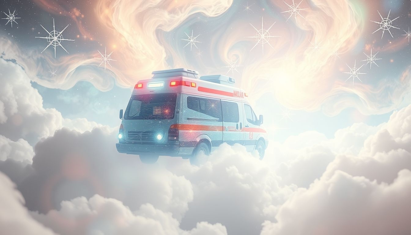 Een ambulance in ziekenhuisdroom symboliseert urgente hulpbehoefte en herstel.