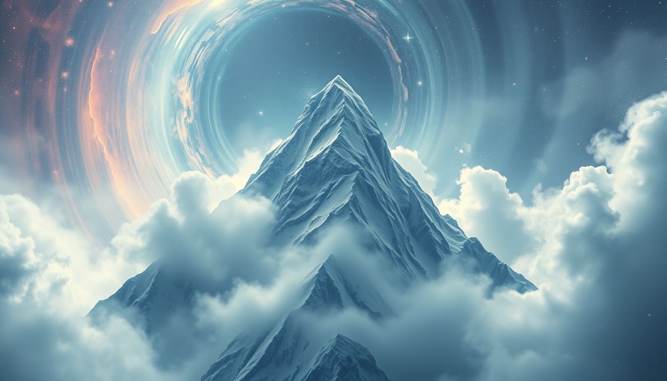 Een besneeuwde berg beklimmen symboliseert uitdagingen en doorzettingsvermogen.