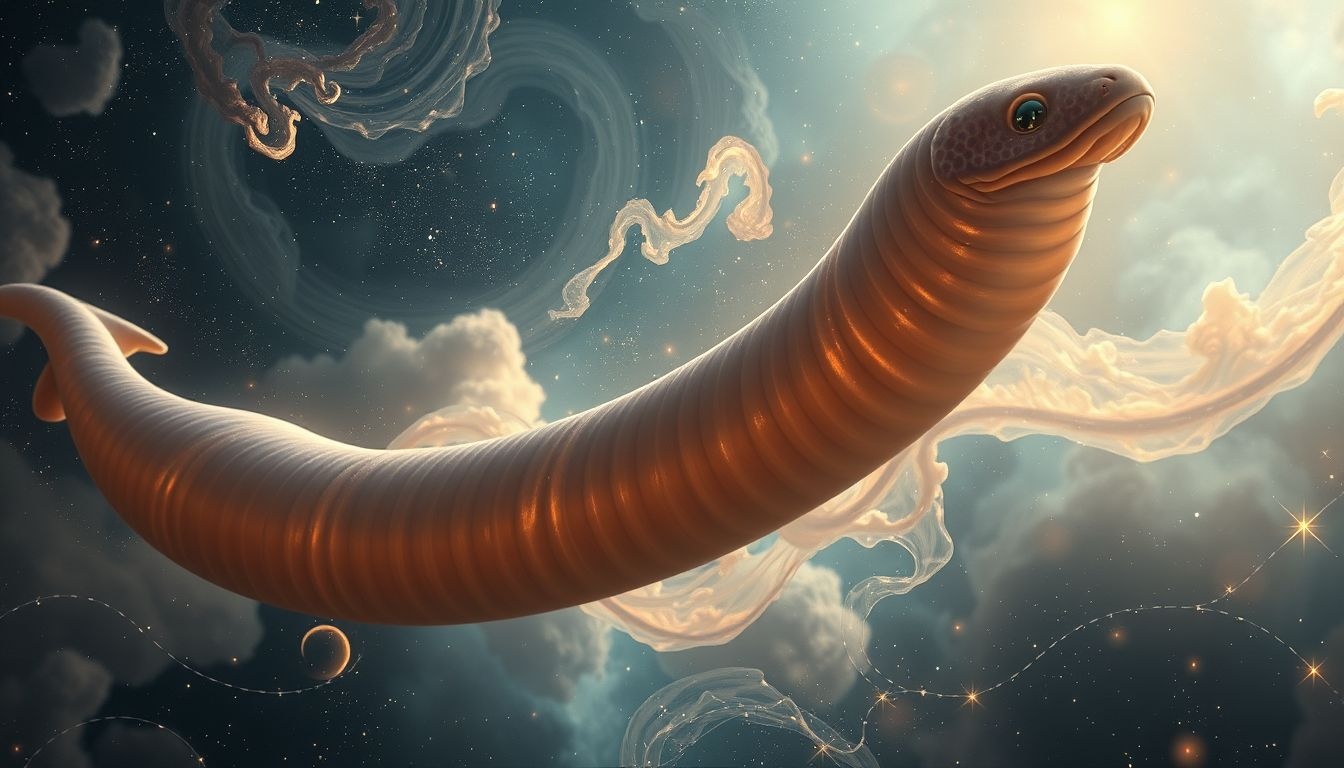 Een grote, dikke langzaamworm symboliseert innerlijke kracht en transformatie.