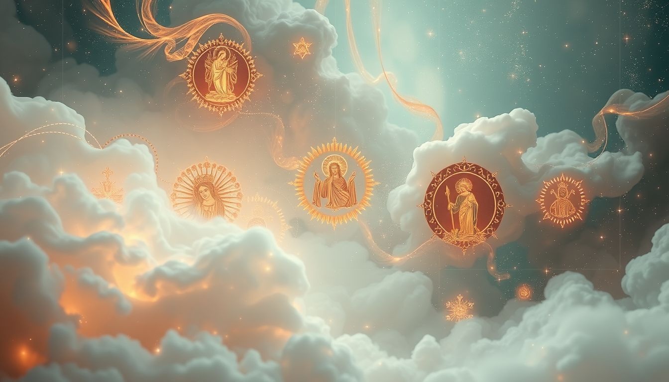 Een kopergravure met religieuze afbeeldingen symboliseert spirituele groei.