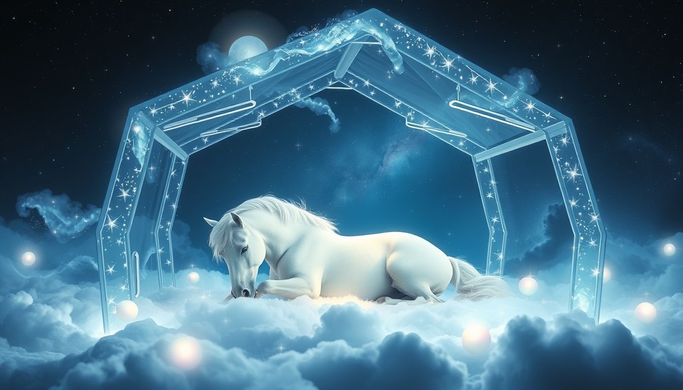 Een wit paard in een stal symboliseert innerlijke rust en zuiverheid.
