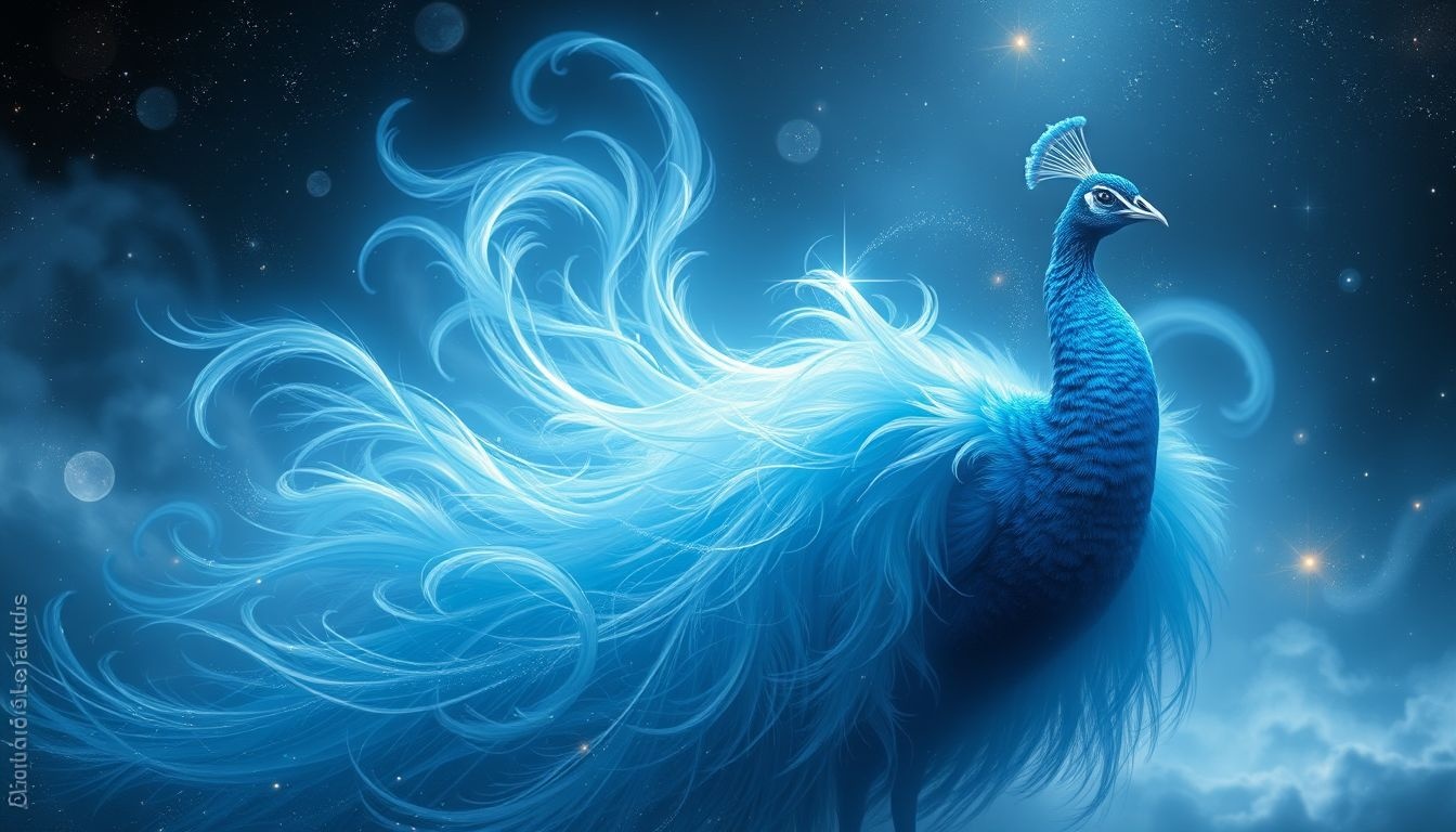 De blauwe pauw symboliseert spirituele groei en innerlijke rust.