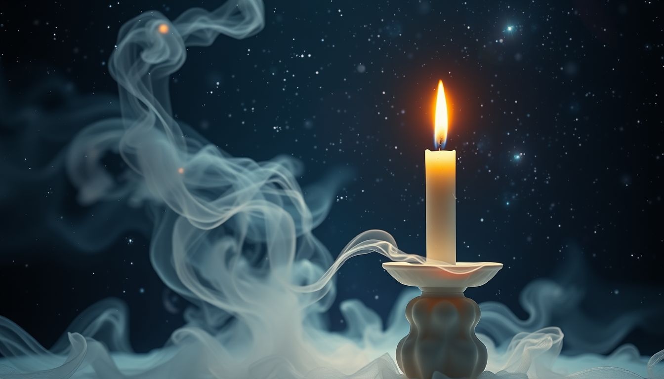 Een flakkerende kaars op standaard symboliseert innerlijke onzekerheid.