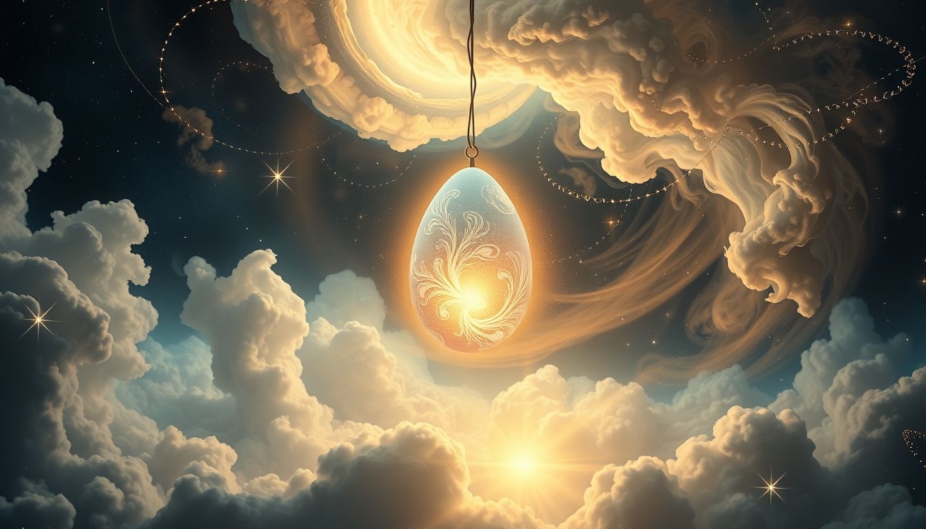 Een pauwenei symboliseert nieuwe levensfase en creatieve inspiratie.