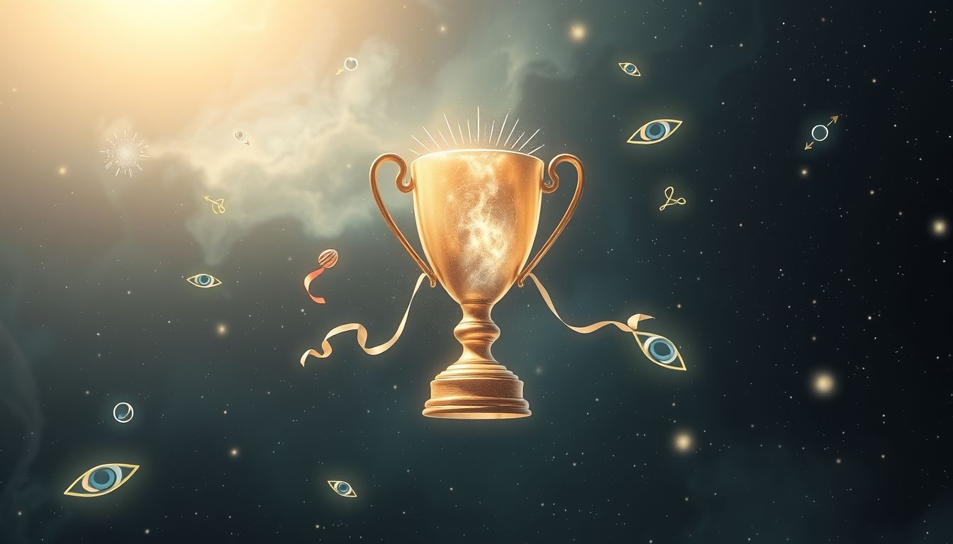 Een sprekende trofee symboliseert innerlijke wijsheid en begeleidende inzichten.