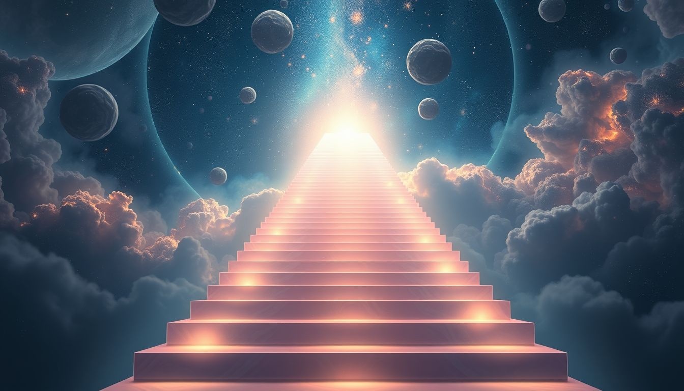 Een breed trappenhuis symboliseert groei en nieuwe levensmogelijkheden.