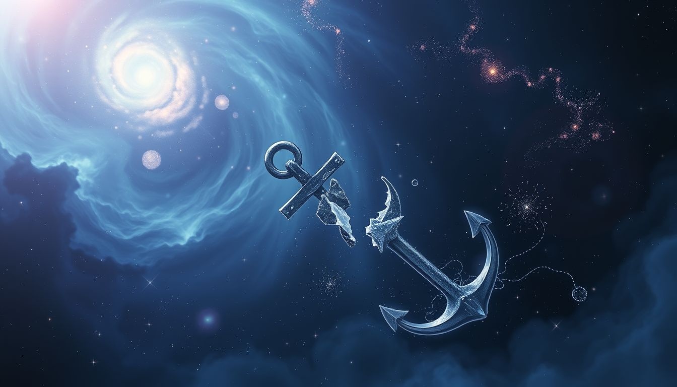 Een gebroken anker symboliseert verlies van stabiliteit en vertrouwen.