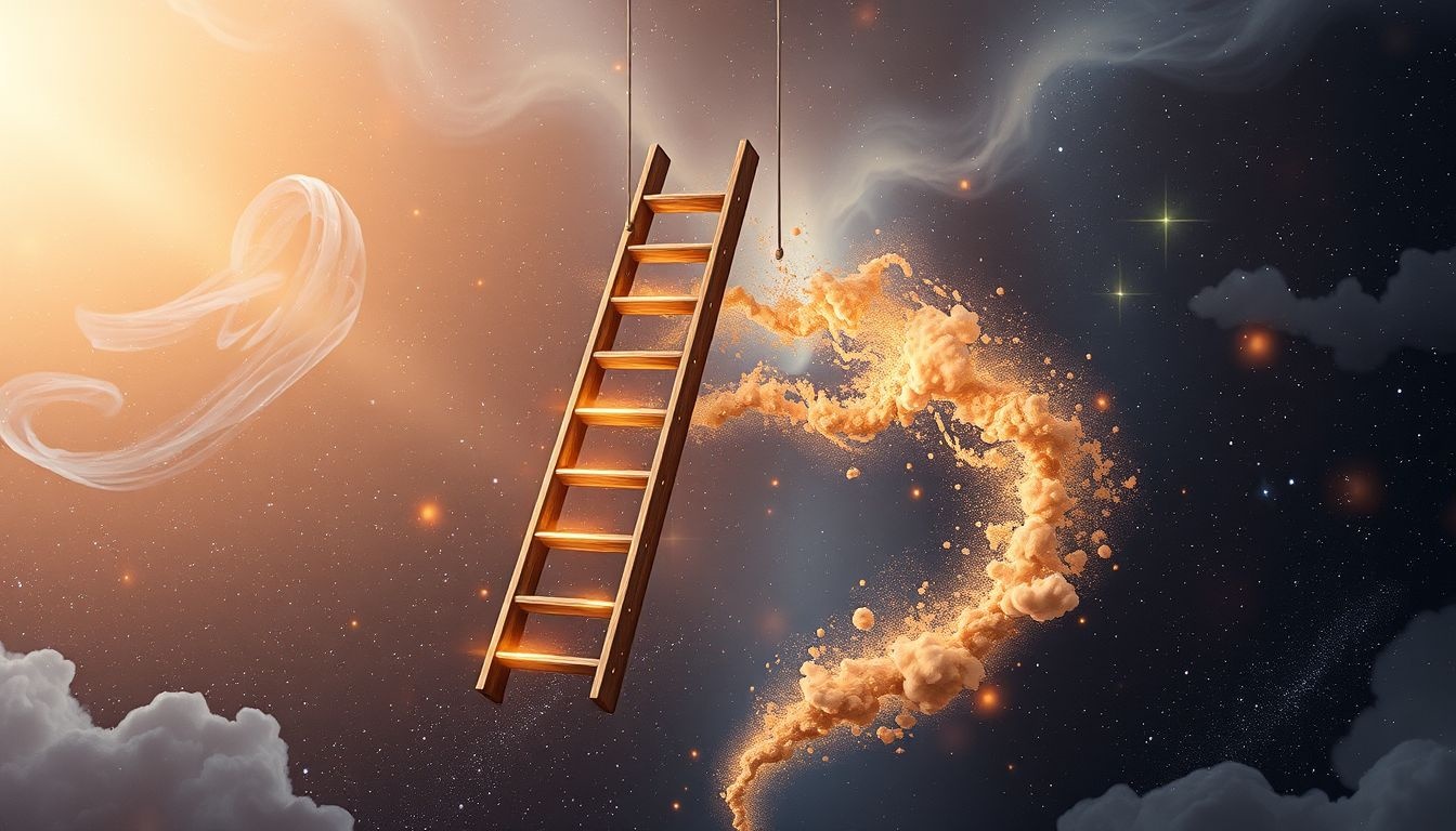 Een gebroken ladder symboliseert vaak obstakels in persoonlijke groei.