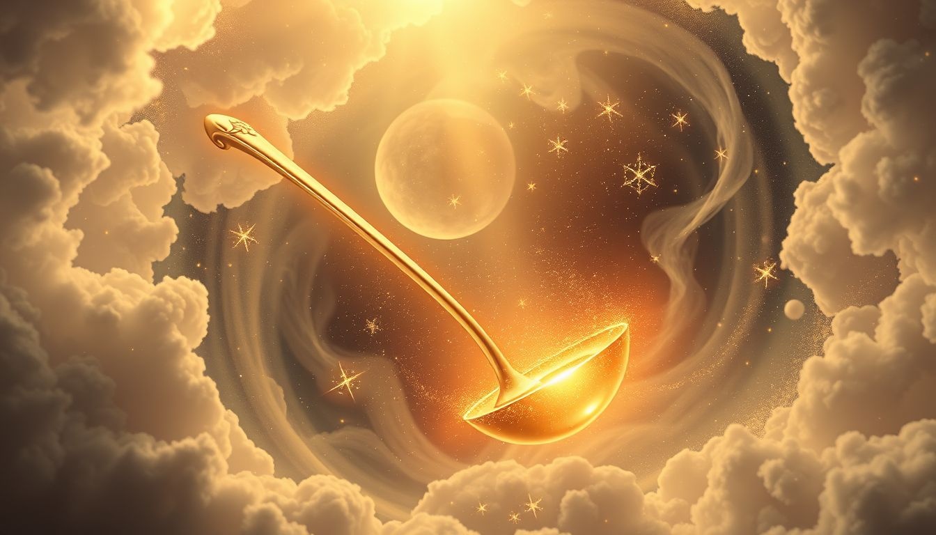 Een gouden soeplepel symboliseert vaak welvaart en voorspoed.