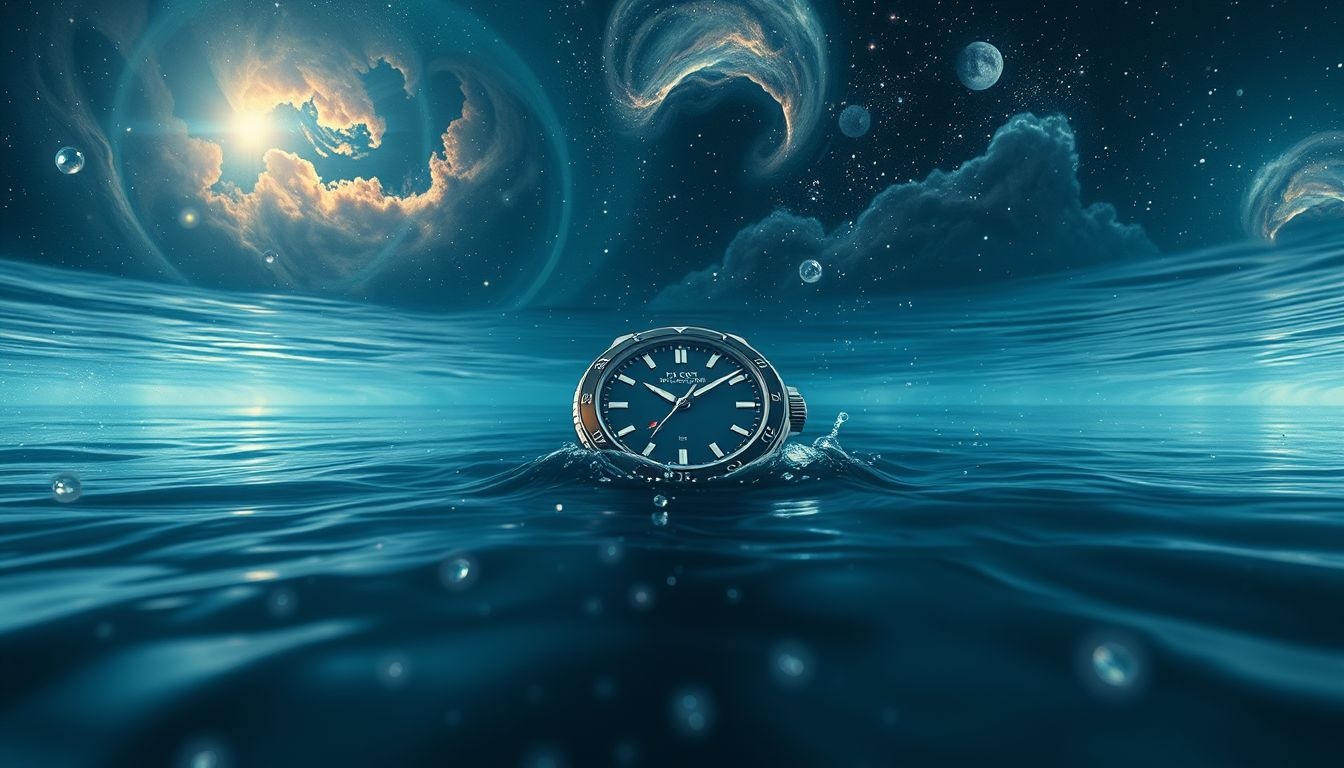 Een horloge in water symboliseert tijdverlies of emoties onderdrukken.