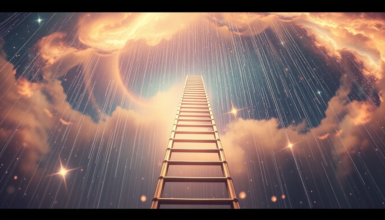 Regen op ladder symboliseert uitdagingen tijdens persoonlijke groei en vooruitgang.