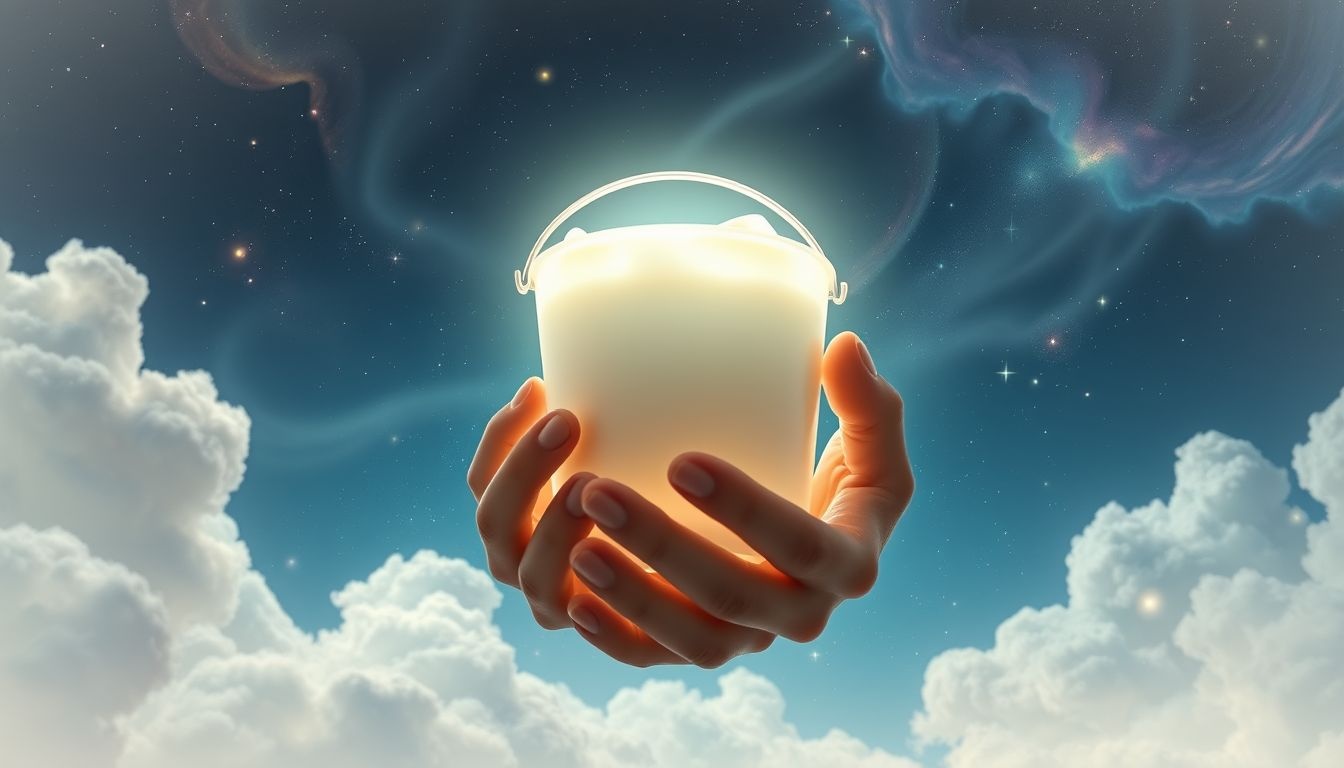 Een lichte melkemmer symboliseert zorgeloosheid en emotionele vrijheid.