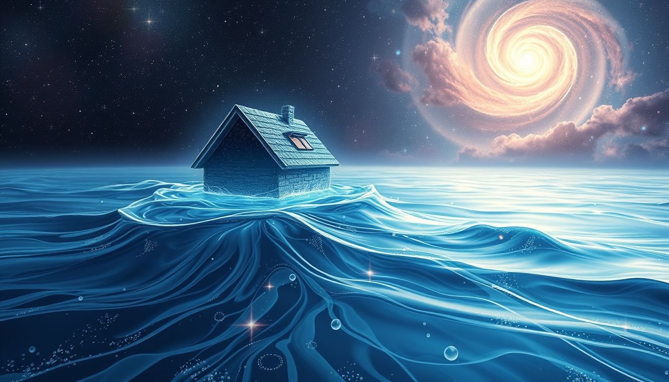 Een overstroomd huis symboliseert emotionele overbelasting en innerlijke chaos.