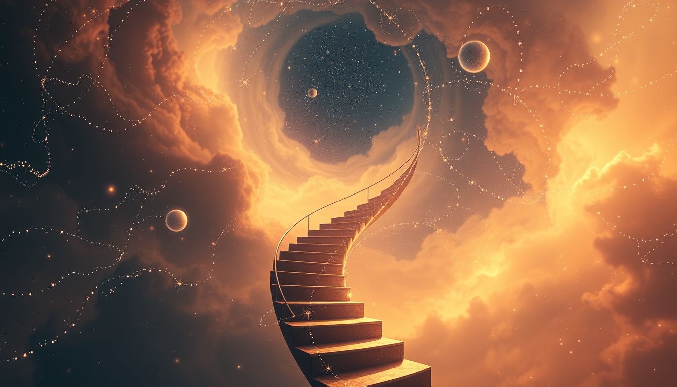 Een spiraaltrap afdalen symboliseert diepe zelfreflectie en innerlijke groei.