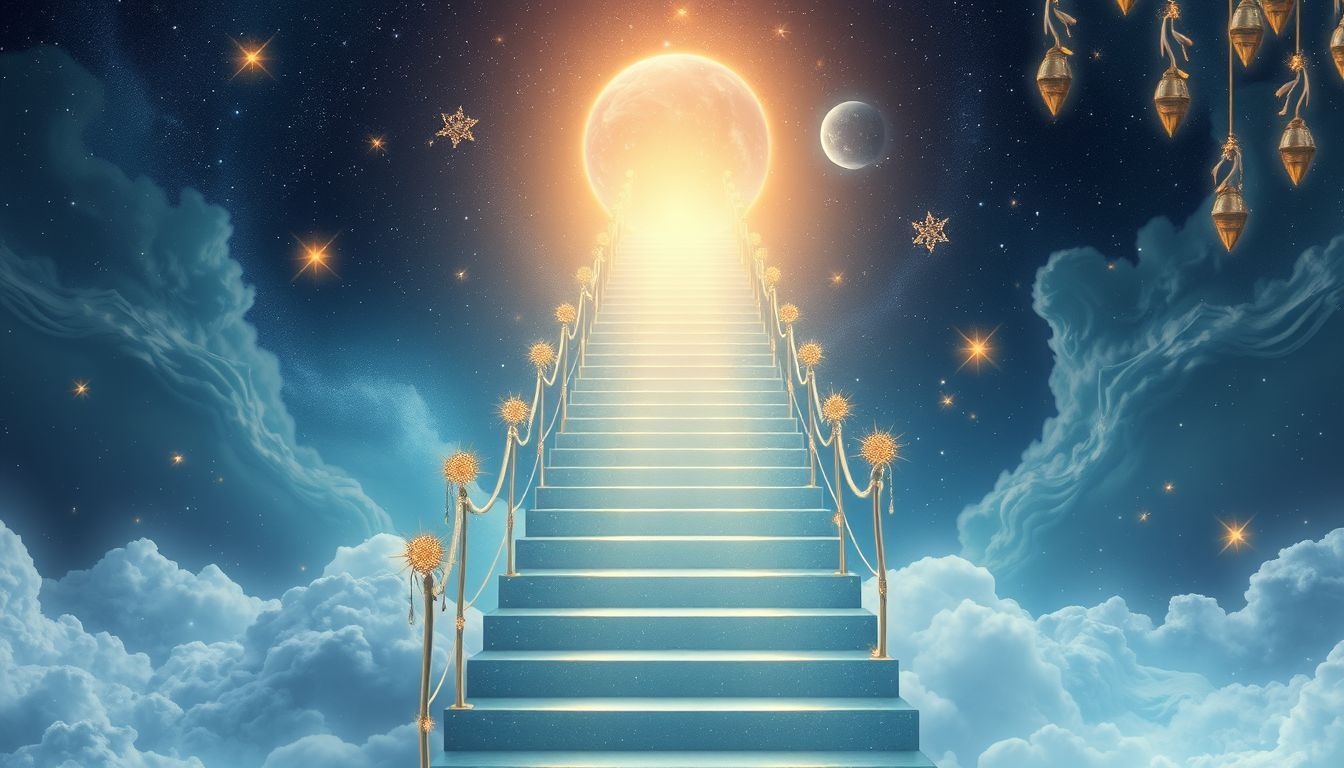 Een versierd trappenhuis symboliseert groei en nieuwe levensfasen.