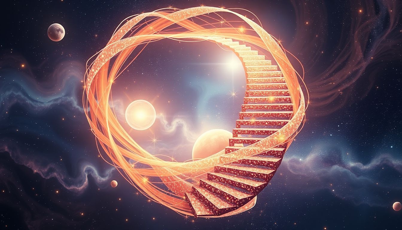 Een wenteltrap symboliseert eindeloze cycli en innerlijke groei.