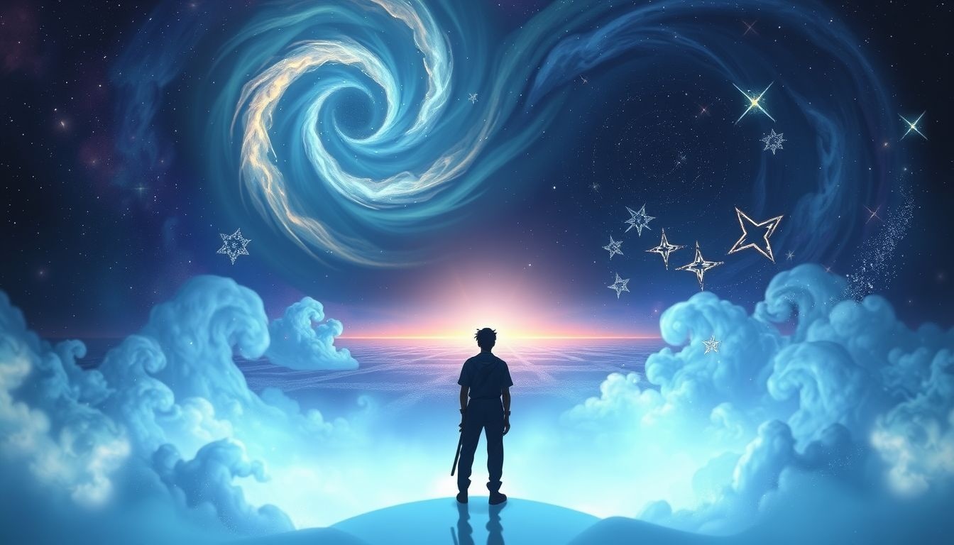 Een zeeman en de horizon symboliseren avontuur en nieuwe mogelijkheden.