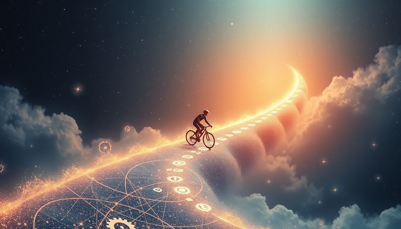 Fietsen bergopwaarts symboliseert doorzettingsvermogen bij het bereiken van doelen.