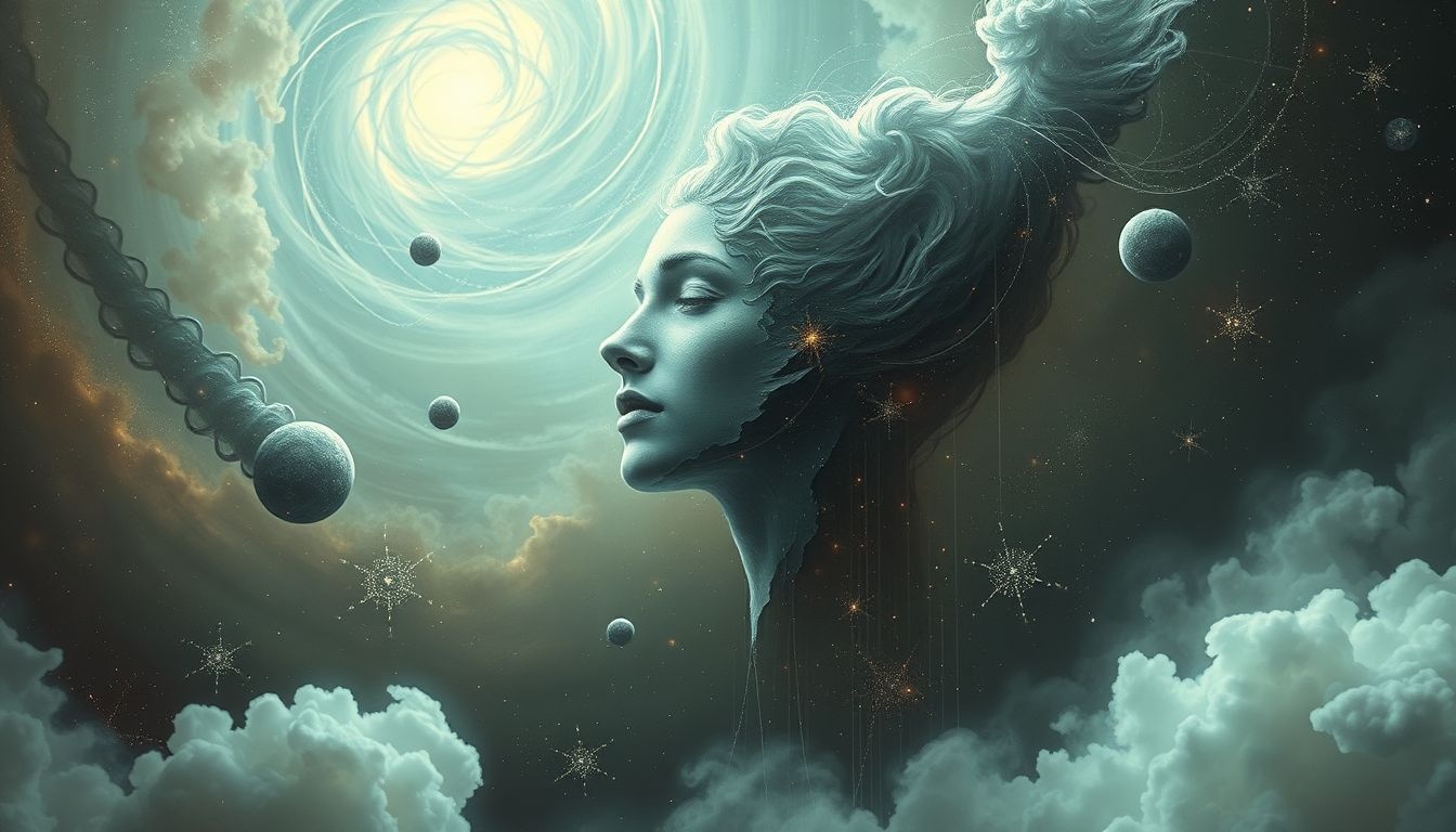 Een vallend schilderij symboliseert het verlies van zelfbeeld en identiteit.