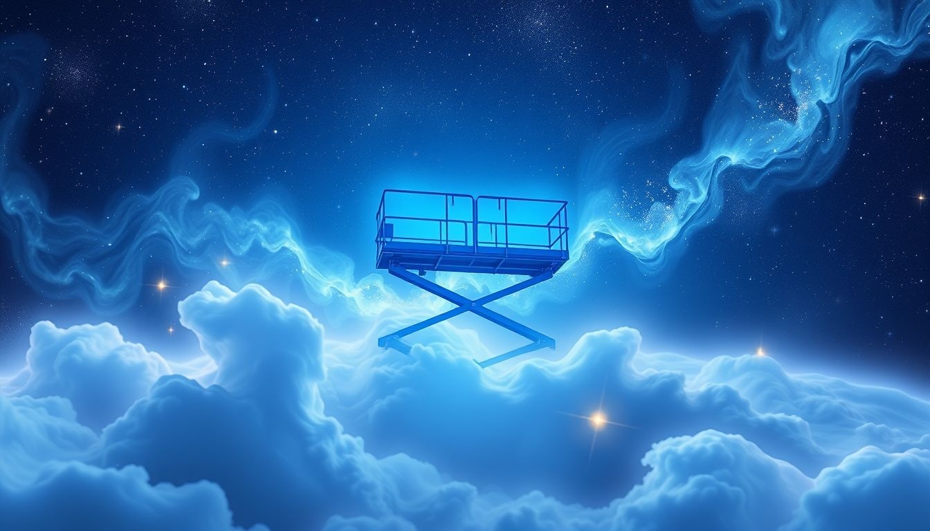 Een blauwe hoogwerker symboliseert kalmte en overzicht in dromen.