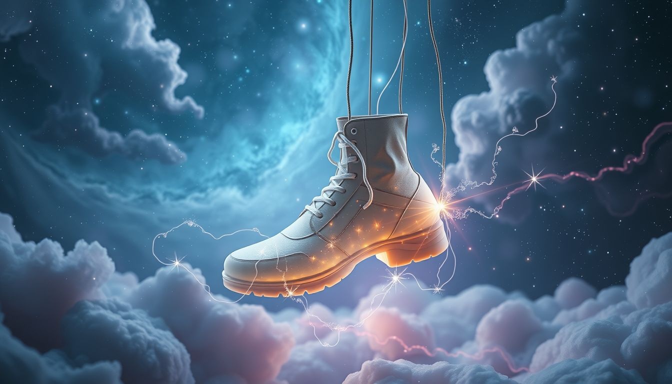 Betonnen schoenen symboliseren zware lasten en emotionele gebondenheid.