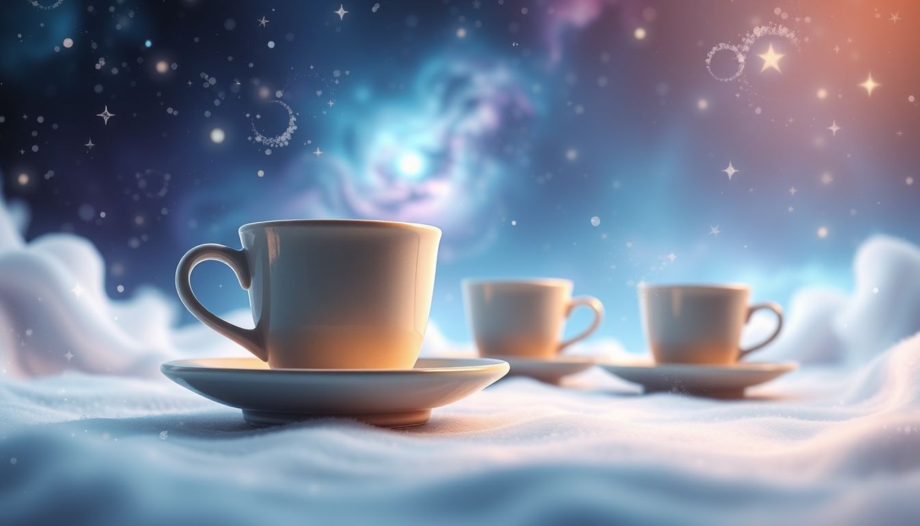 Dromen over aardewerk koffieservies symboliseert rust en verbondenheid.