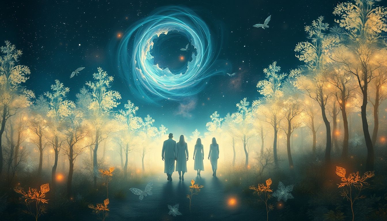 Dromen over een reisgroep in het bos symboliseert gezamenlijke groei en avontuur.