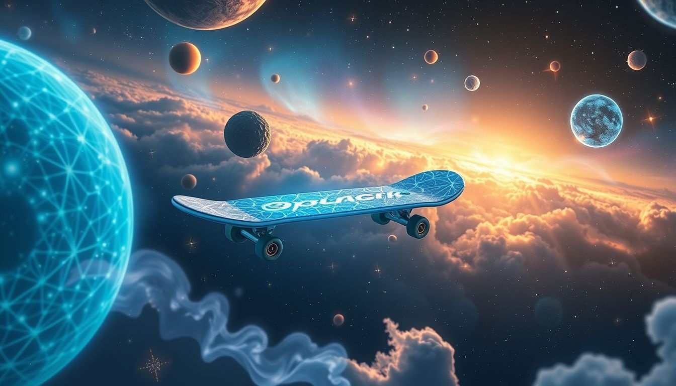 Blauw skateboard symboliseert rust en vertrouwen in je levenspad.