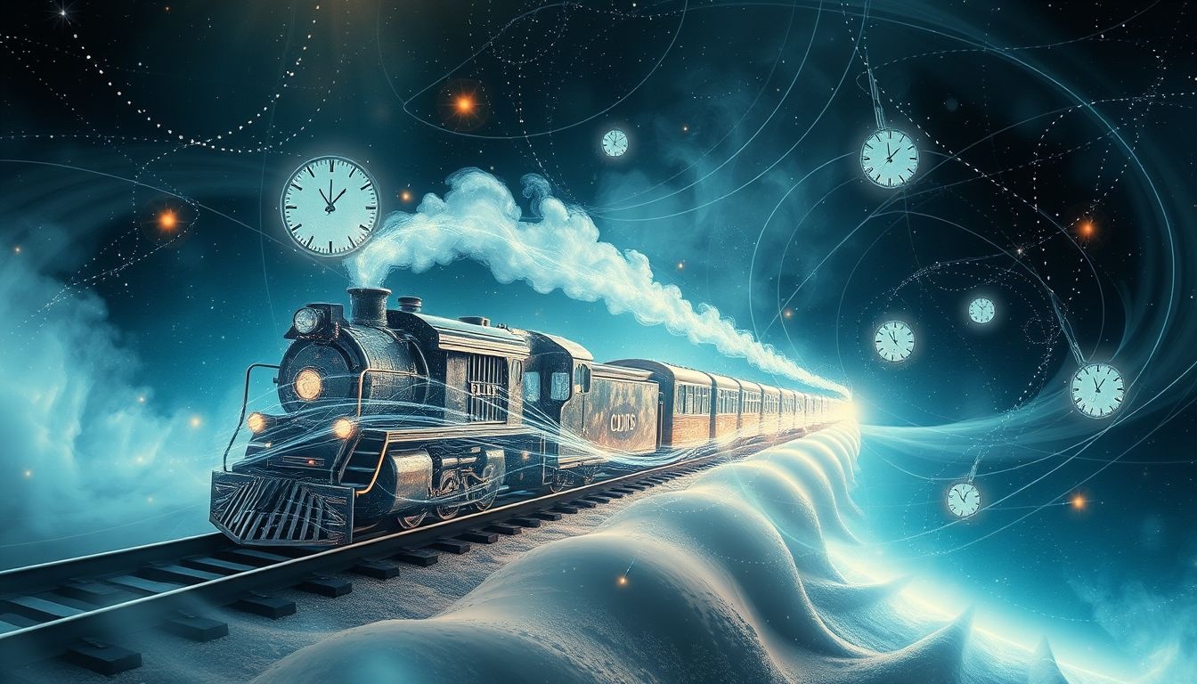 Een vastgelopen trein symboliseert gemiste kansen en persoonlijke vertragingen.