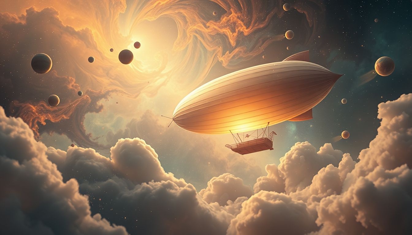Dromen over een zeppelin in de ruimte symboliseert grenzeloze vrijheid.