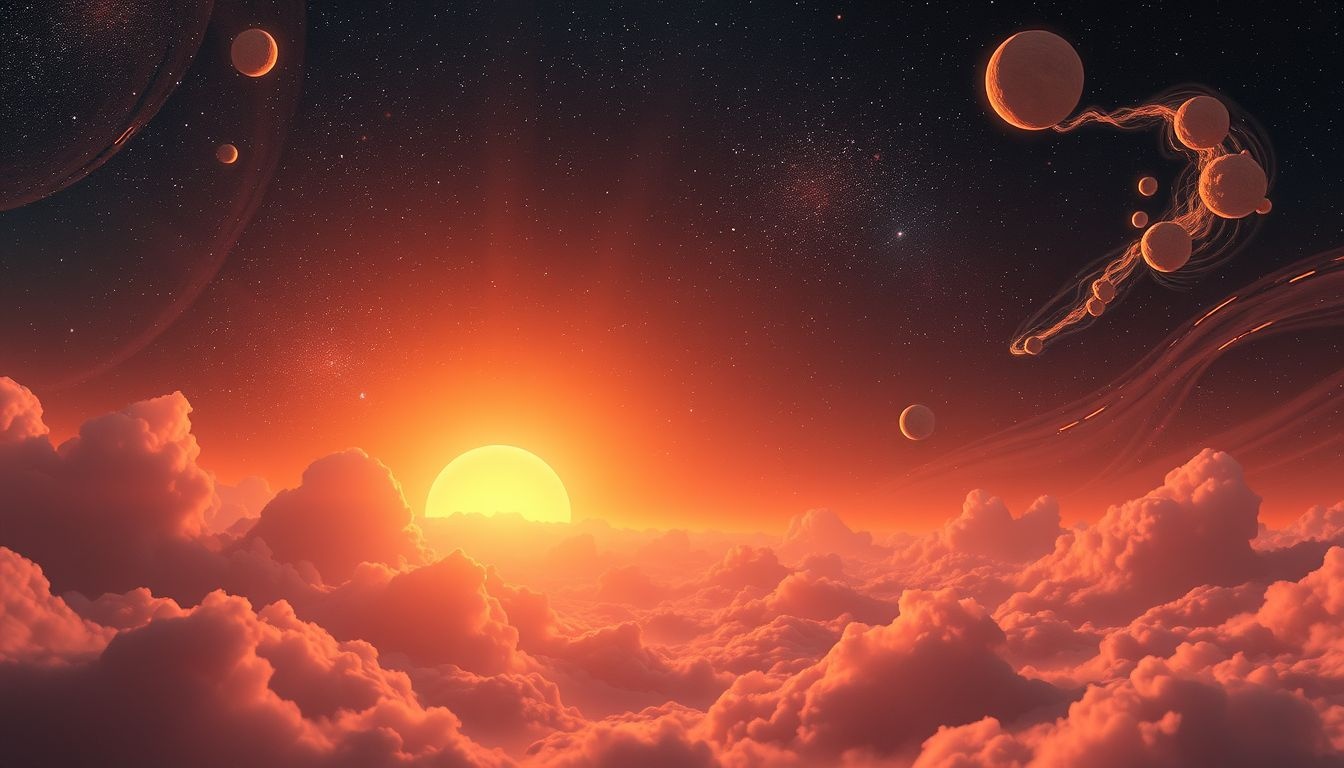 Een oranje zonsopgang symboliseert nieuwe hoop en creativiteit.