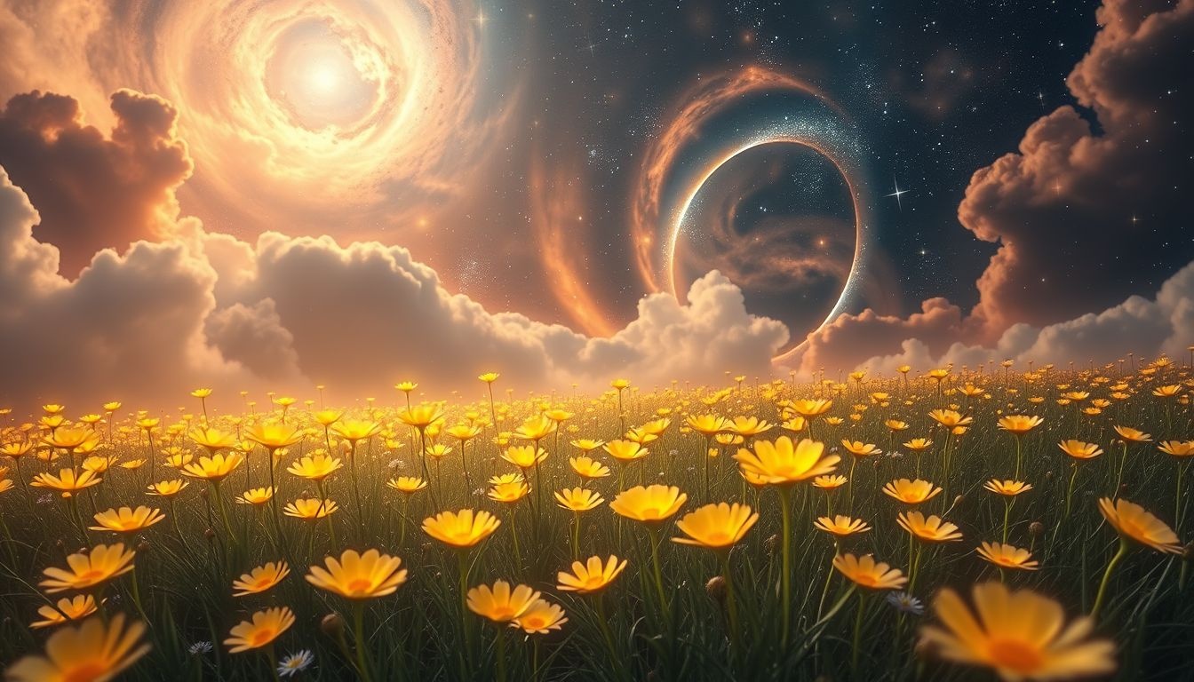 Een veld vol boterbloemen symboliseert onschuld en nieuwe mogelijkheden.