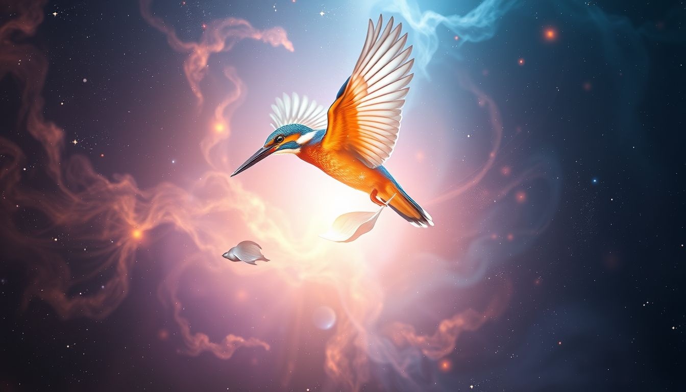 Een ijsvogel die wegvliegt symboliseert vrijheid en loslaten.