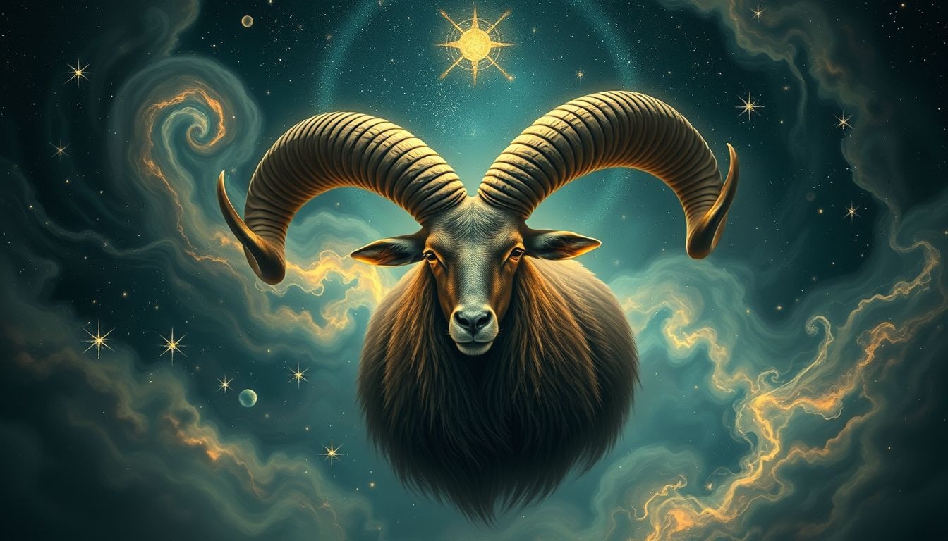 Een mouflon met gigantische hoorns symboliseert kracht en trots.