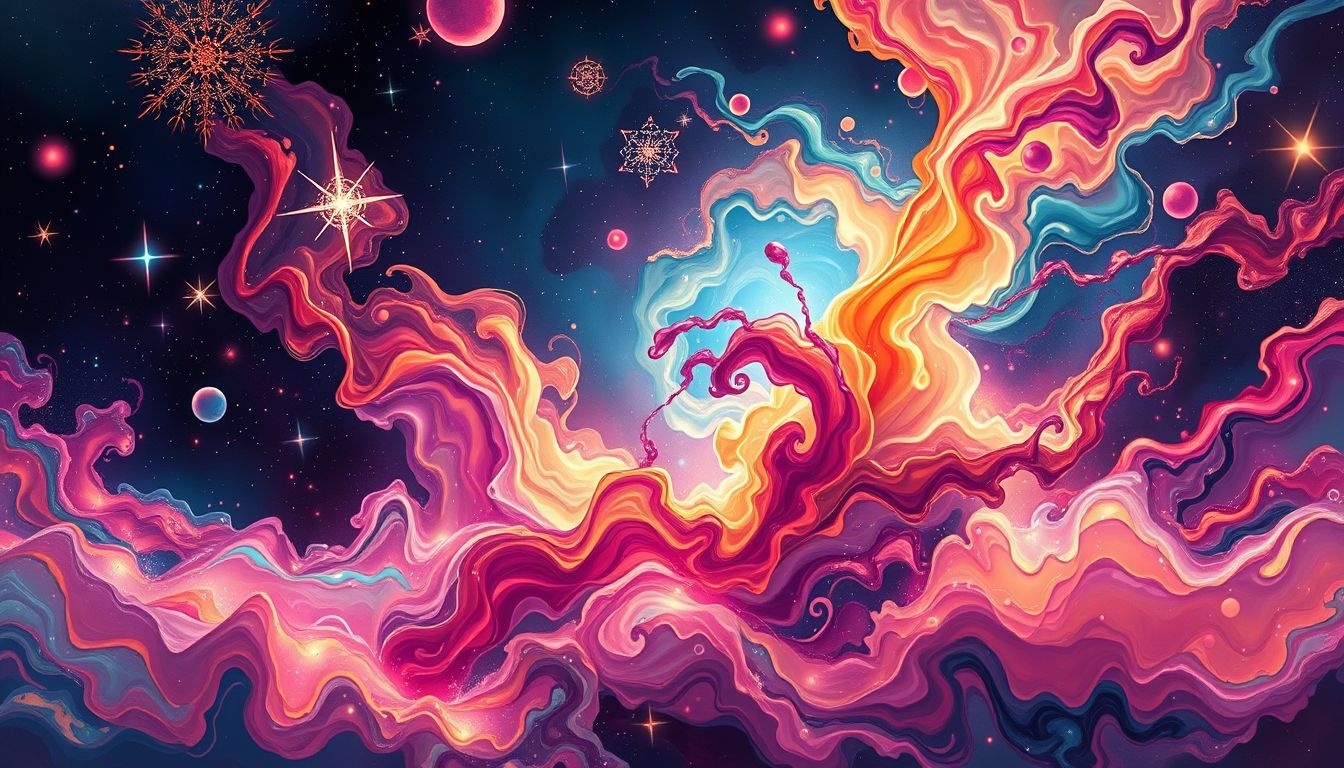 Meerdere inktkleuren symboliseren veelzijdige creatieve ideeën in dromen.