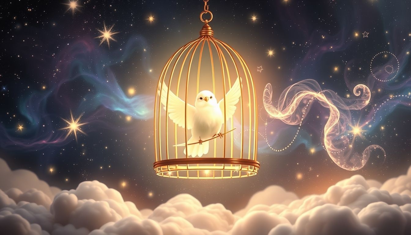 Een kooi-vogel droom symboliseert verlangen naar vrijheid en geluk.