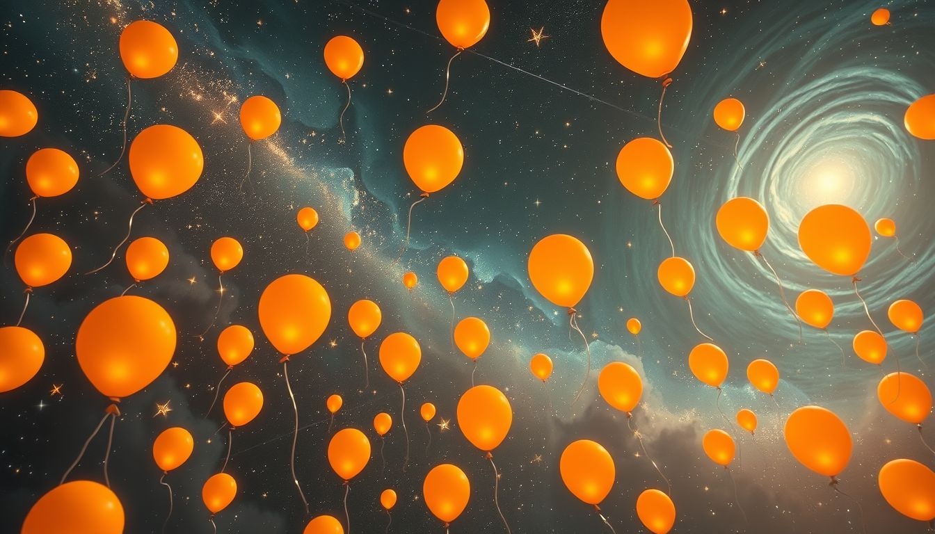 Oranje ballonnen symboliseren vreugde en creatieve energie in dromen.