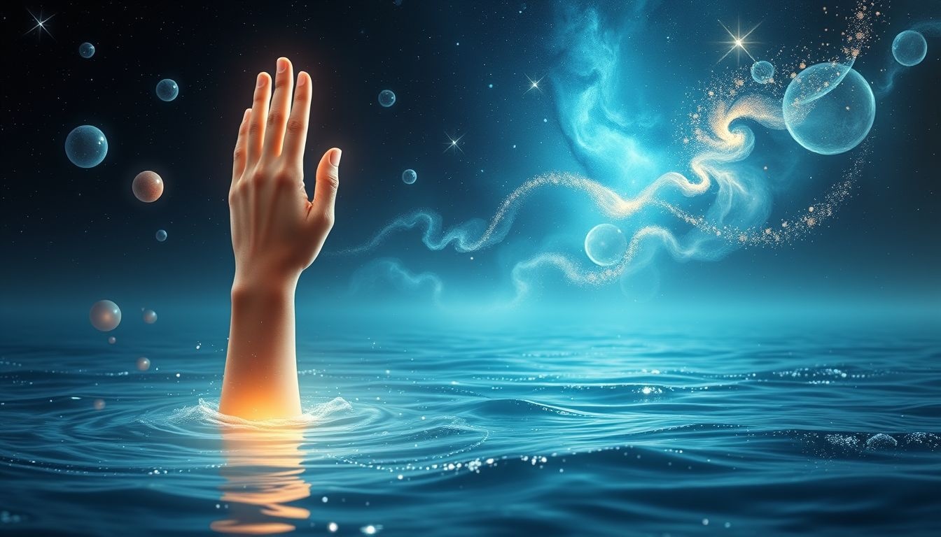 Een hand die je uit water trekt symboliseert redding en hoop.