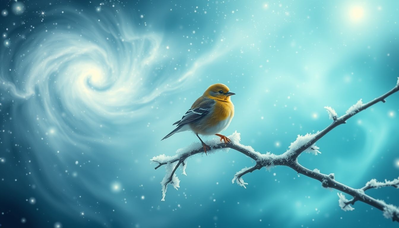 Een groenling in winter symboliseert hoop en nieuwe kansen.