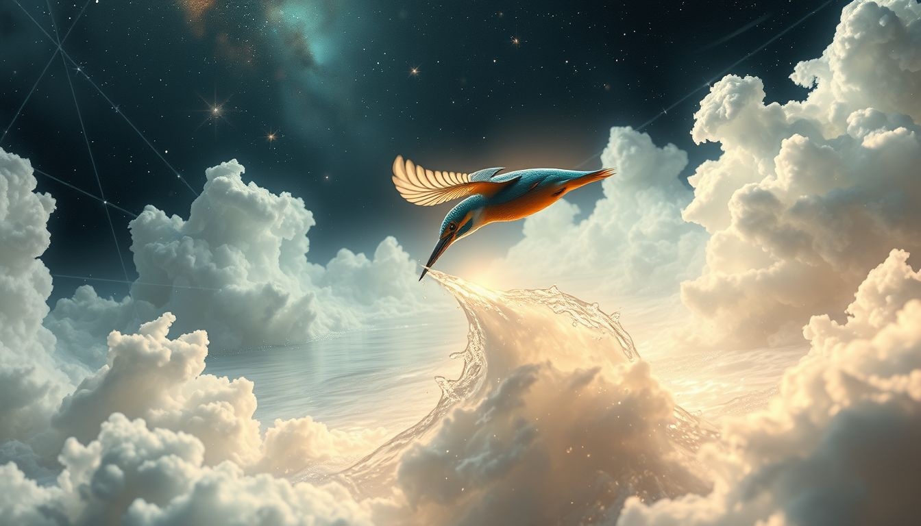 Een ijsvogel duikend symboliseert scherpe intuïtie en nieuwe kansen.