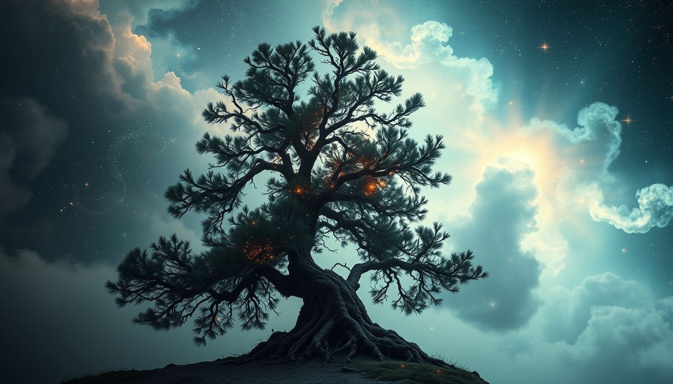 Een stervende venijnboom symboliseert verlies en innerlijke transformatie.