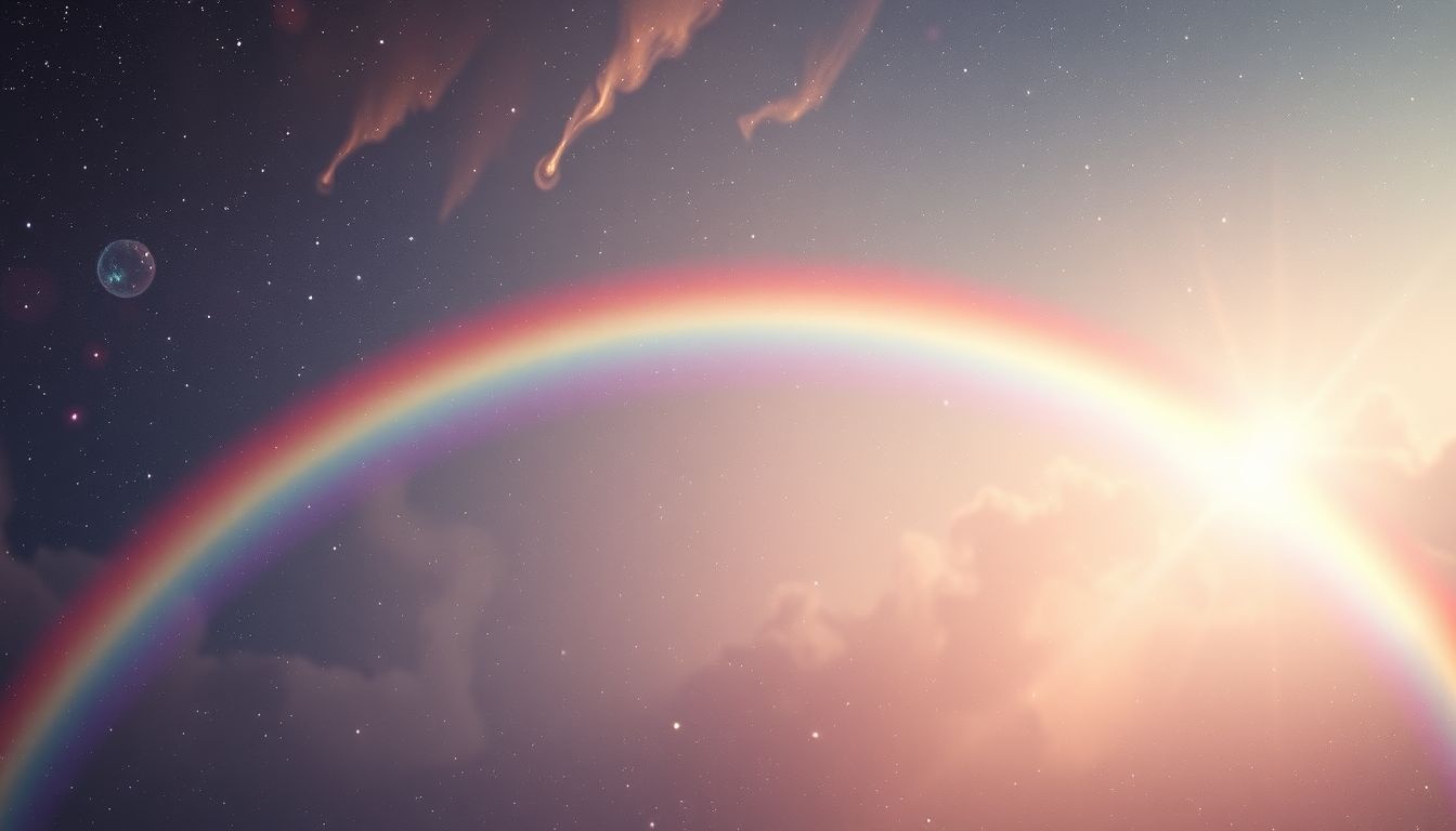 Een vage regenboog symboliseert onduidelijke hoop en onzekerheid.