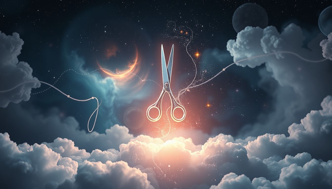 Het knippen van een touw symboliseert het verbreken van beperkingen.