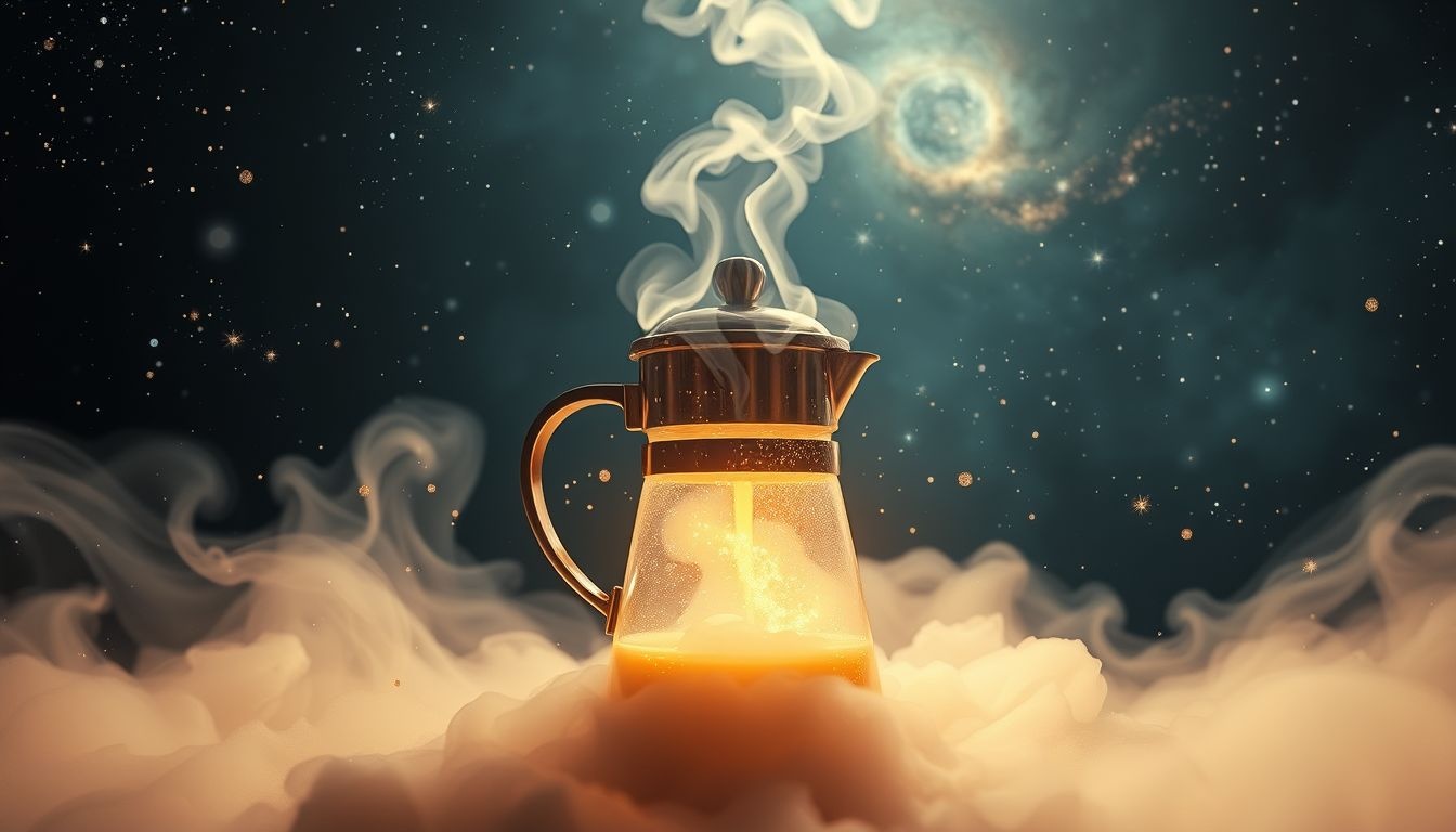 Een kokende koffiepot symboliseert groeiende energie en nieuwe kansen.