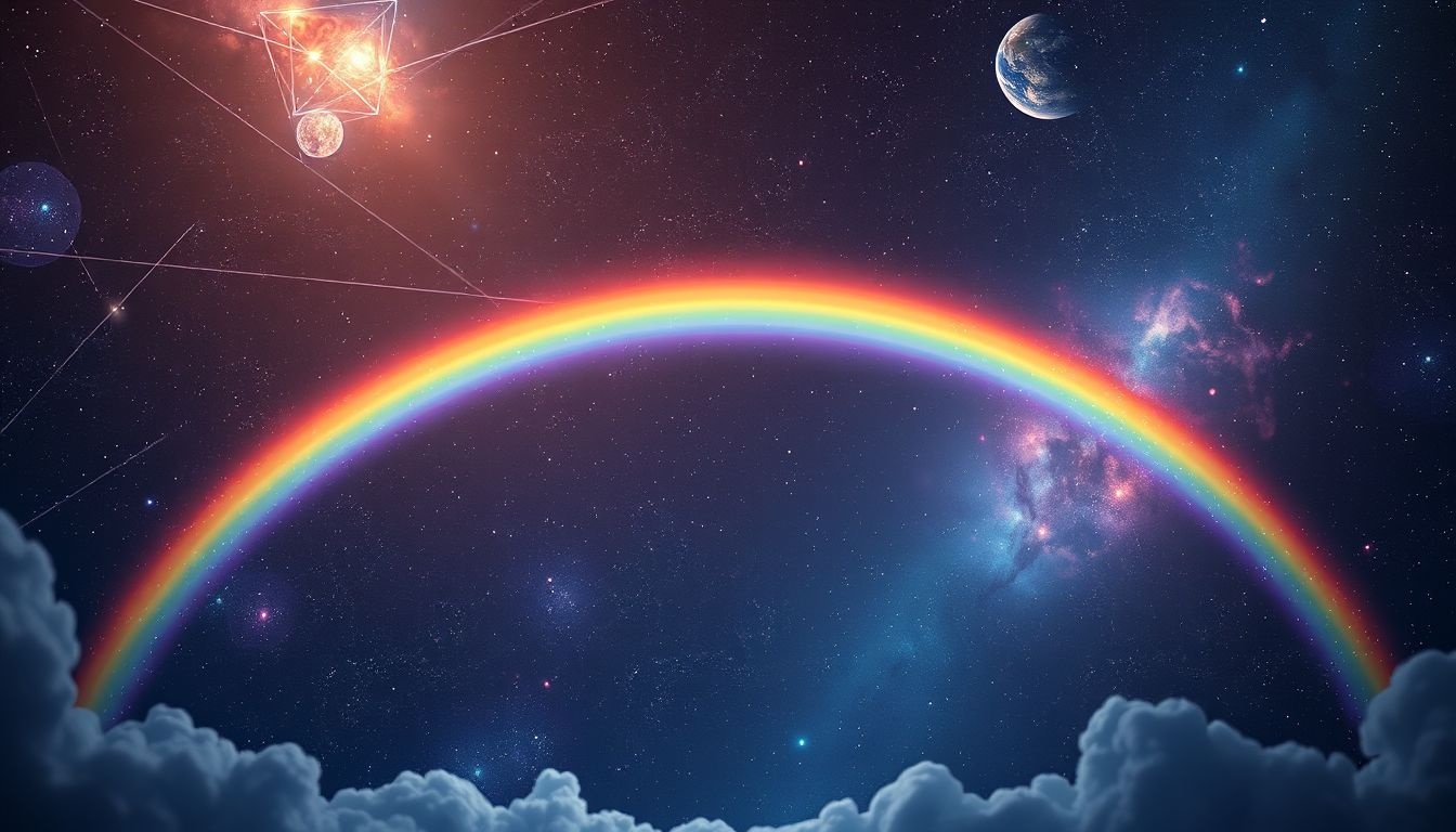 Een regenboog in donkere hemel symboliseert hoop na moeilijke tijden.