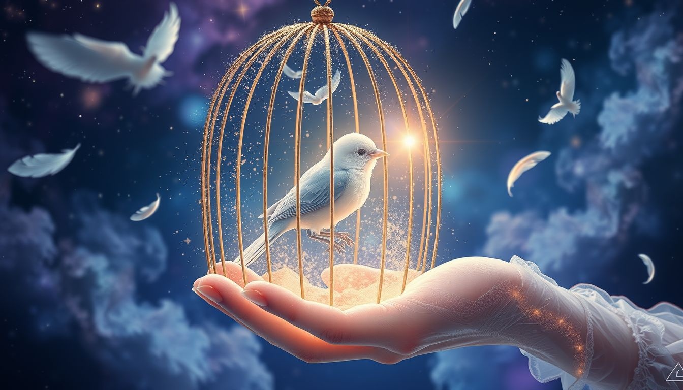 Een vogel voeren in een kooi symboliseert zorg en beheersing.